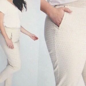 Lane Bryant Madison Women's Size 18 Tan Gold Dot Ankle Pant Beige Holiday